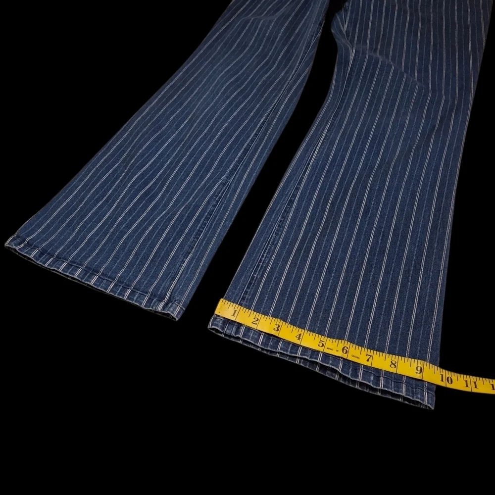 MetroStyle Blue & White Pinstripe Pull-On Comfy Cotton Pants  Women Size Large